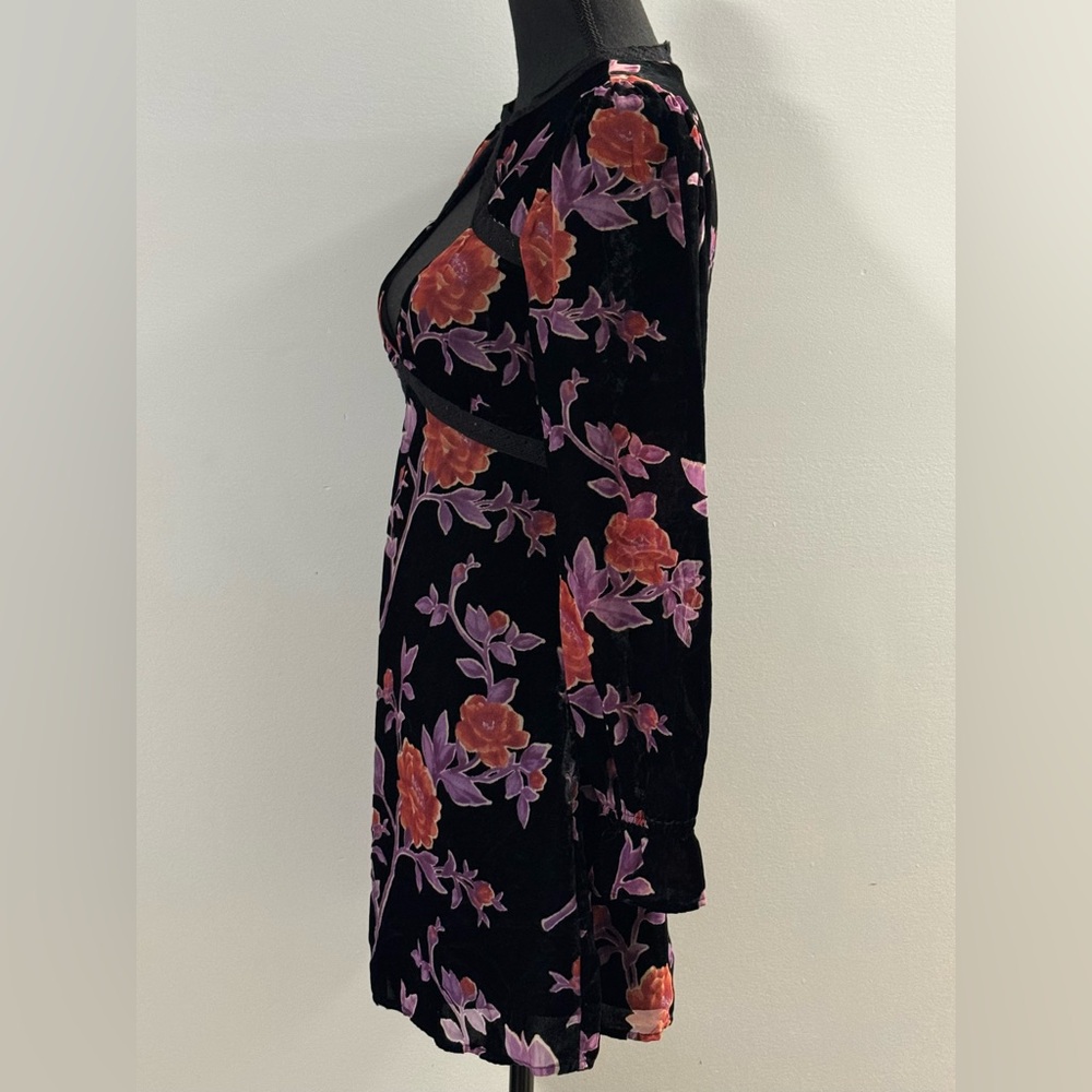 Forever 21 Black Floral Whimsigoth Long Sleeve Dress Small - Picture 3 of 9